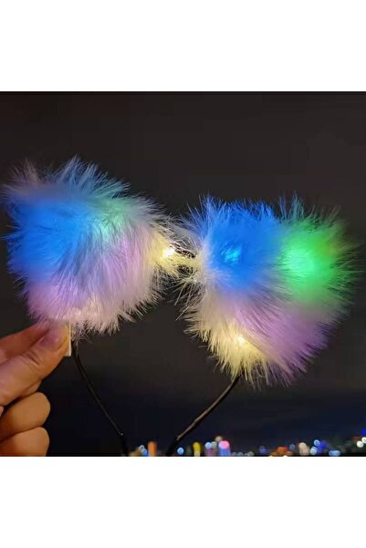 partidolu Led Multi Color Işıklı Peluş Taç Kürk Tüylü Karışık Renk Işıklı Par...