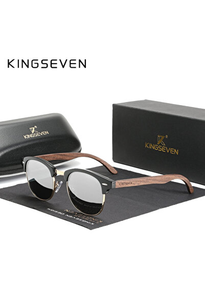 Choice نظارات شمسية أصلية فضية من KINGSEVEN جديدة من خشب الجوز للرجال، مستقطب...
