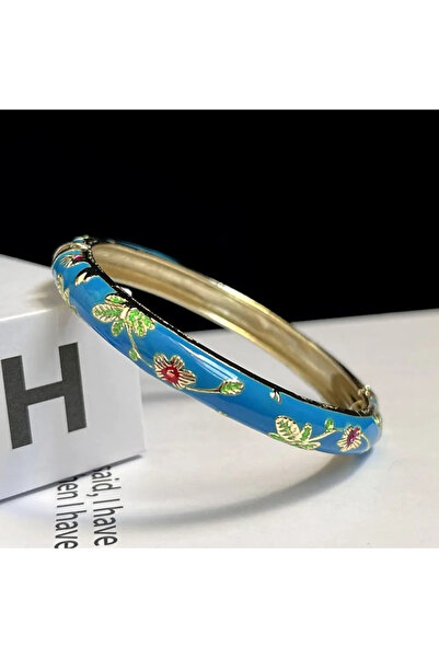 Choice9 58-60mm Pure Gold Color Enamel Chinese Cloisonne Bracelet Double Bang...