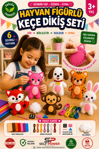 Self Power 6-Piece Felt Sewing Set with Animal Figures – Educational Sewing, ...