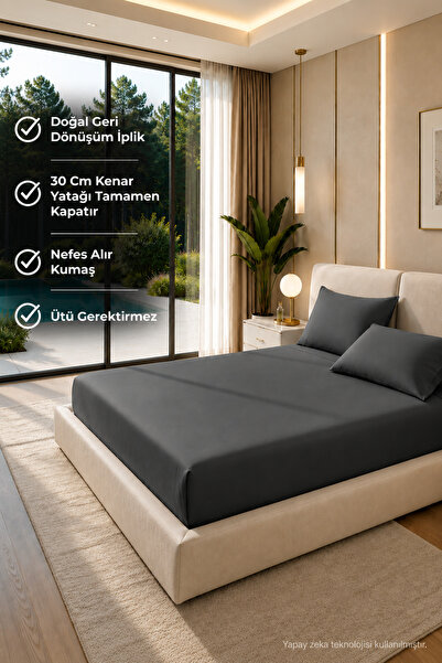 ELY PARKER Lastikli Çarşaf Takımı (Nevresim Kumaşı) Pamuklu-Yastık Kılıflı, Ç...