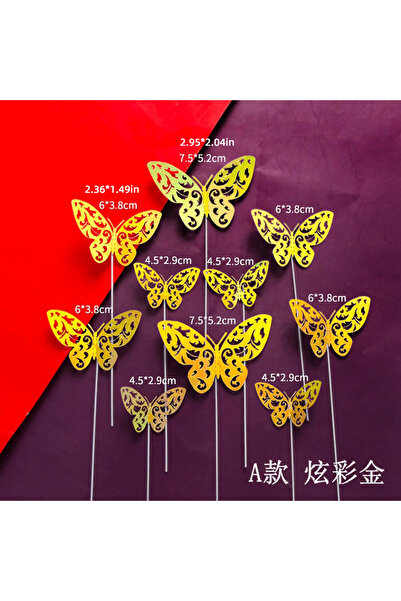 Choice11 A gold 10PCS 3D Butterfly Cake Topper Set Gold Silver Birthday Party...