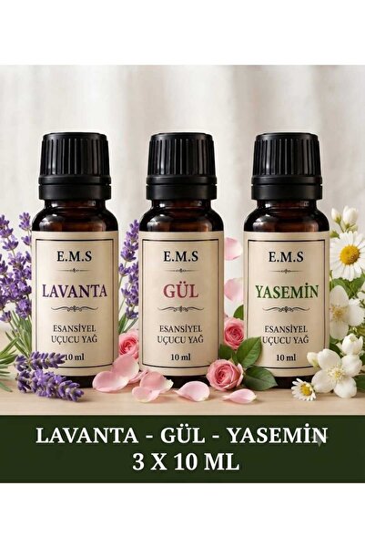 E.M.S AVM LAVANTA - GÜL - YASEMİN Esansiyel Uçucu Yağ Buhurdanlık Yağı Difüzö...