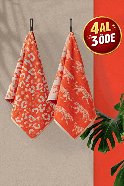 Coton Delux 2li %100 Pamuk El/ Yüz Havlusu Seti - 50x70 cm – Leopar Desenli R...