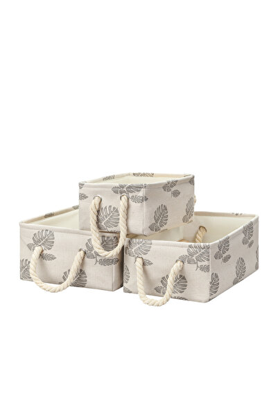 Lawazim 3-Piece Polyester Cotton Fabric Rectangular Storage Basket Set with R...