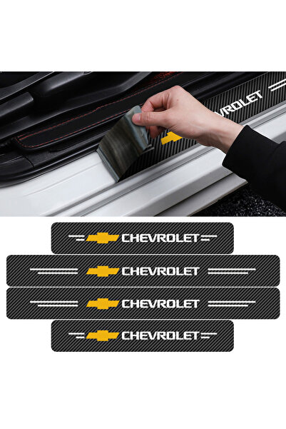 Choice black 4-Piece Carbon Fiber Look Door Sill Protectors for Chevrolet Cap...