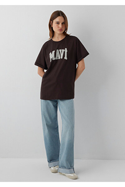 Mavi Logo Printed Brown T-Shirt Oversize / Wide Cut 1600843-70240