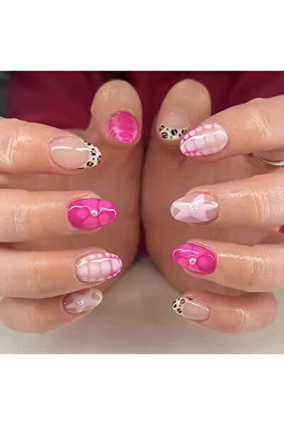 Choice6 8 24Pcs French Tip Flower Nails Polka Dot Press on Nails Short Almond...