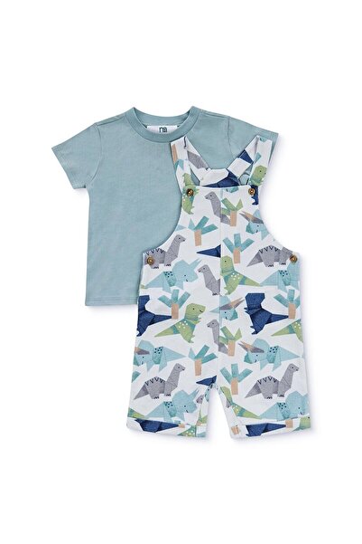 MOTHERCARE Erkek Bebek Şort Salopet-Tshirt Dinozor Baskılı Bisiklet Yaka Kısa...