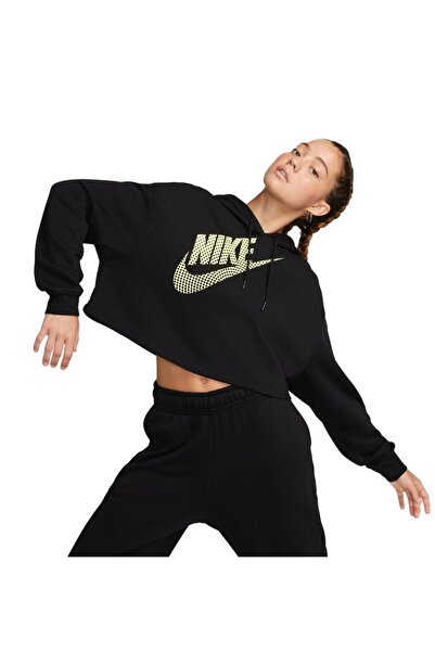 Nike W NSW FLC PO HOODIE CROP DNC DZ4604-010 Μαύρο