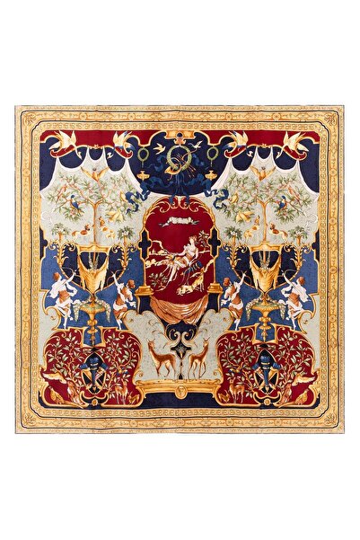 Silk and Cashmere Renkli Lina Saf İpek Büyük Kare Eşarp 110x110 cm