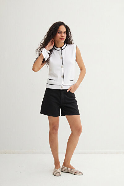 Silk and Cashmere Beyaz Katia Yuvarlak Yaka Yelek