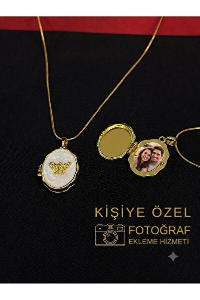 Melisa Takı & Aksesuar 316L Çelik Gold Renk Açılır Resimli Kolye (Fotoğraf ek...