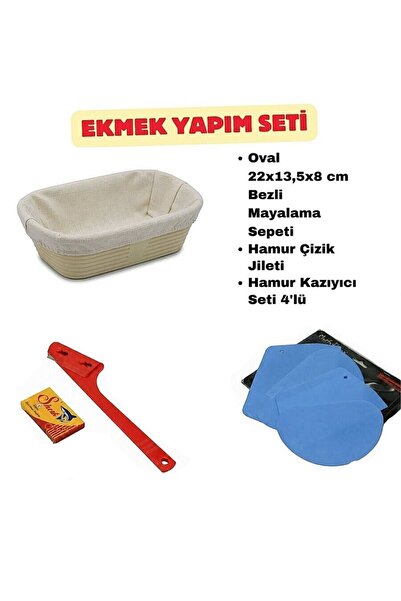 dinckitchen Ekmek Yapım Seti 22 cm Oval Bezli Sepetli Oval 22 Cm Bezli