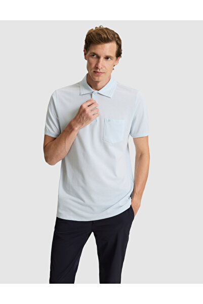 Pierre Cardin Light Blue Regular Fit 100% Cotton Pocket Buttoned Polo Collar ...