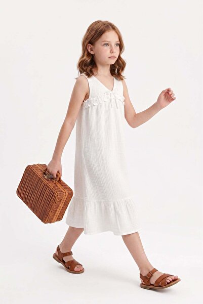 Fulla Moda Muslin Fabric Girl's Dress with Tie Front and Straps