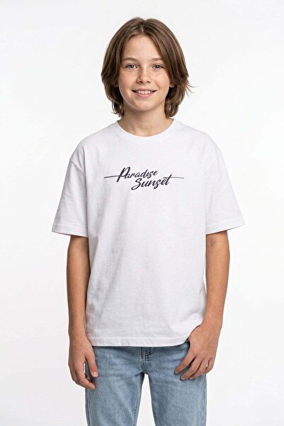 Fulla Moda 100% Cotton Letter and Palm Tree Printed Oversize Boys' T-Shirt