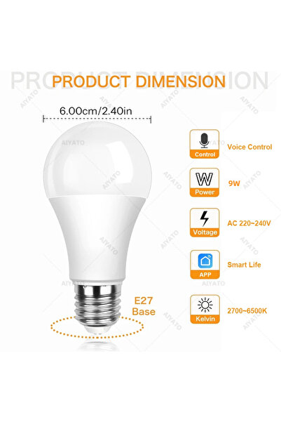 Choice Yes 1 pcs AC 220-240V 9W WIFI Bulb Smart Life APP WiFi E27 Bulbs 2700-...