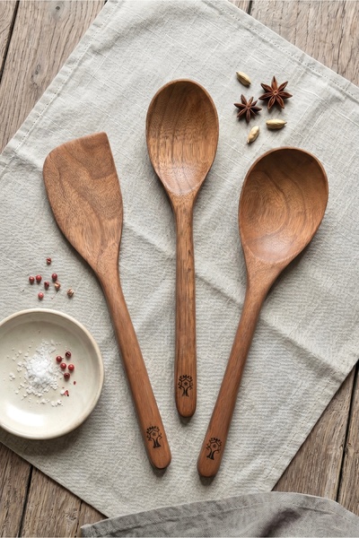 Öz Ahşap Handmade Chocolate Acacia Wooden Spoon, Pilav Spoon & Spatula Wooden...