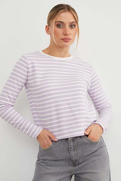 Fulla Moda 3 Thread Stripeless Striped Crew Neck Sweatshirt