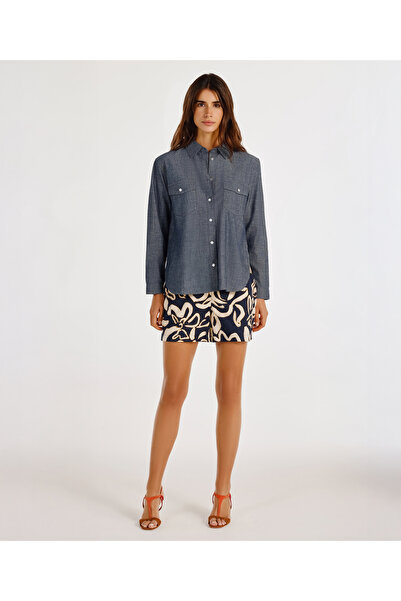 Yargıcı Long Sleeve Denim Shirt with Slit Detail