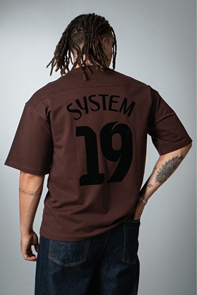 Plus Eighteen System 19 Velvet Embroidery Brown Oversize Men's Jersey T-Shirt