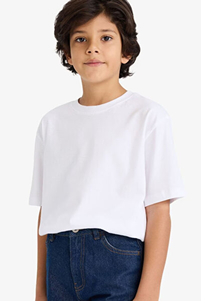 DeFacto 100% Cotton Crew Neck Basic Plain Short Sleeve School T-Shirt for Boy...