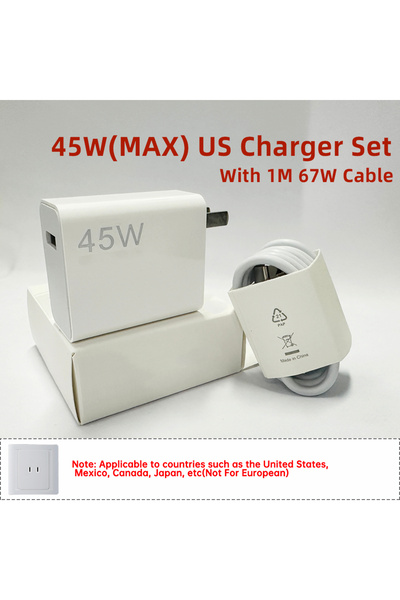 Choice1 XIAOMI US Charger Set Original Charger 45W 33W Fast Turbo Charge Cabl...
