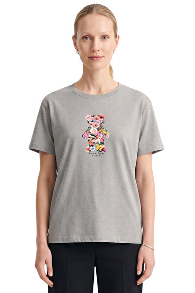 DK DAKSEL Flower Patterned Bear Printed Comfortable Basic Fit T-Shirt Unisex