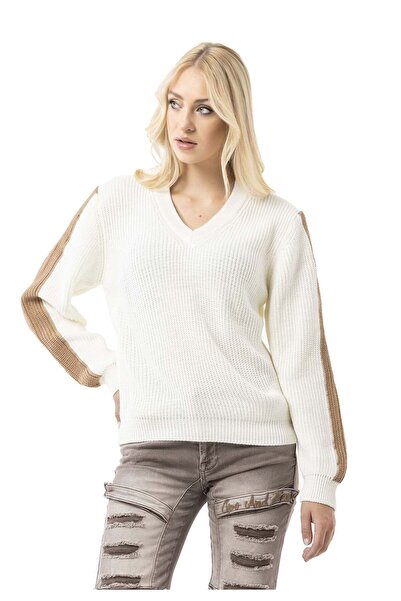 Cipo & Baxx Wp260 Women's Knitted Sweater – V-Neck Sweater with Ribbed Struct...