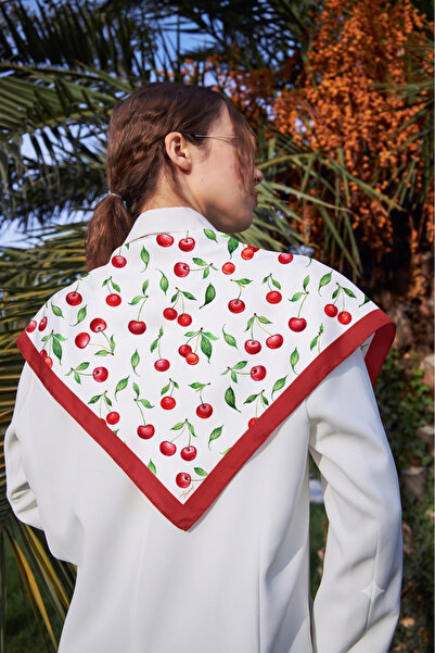 D scarf Kadın Kiraz Desenli Fular Bandana