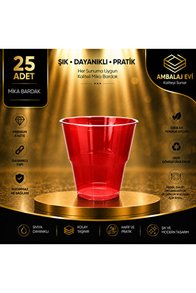 Ambalaj Evi Kırmızı Mika Bardak 25 Adet Plastik Bardak Parti Piknik Davet Org...
