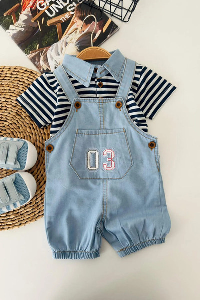 Minigimin Cicileri Miniğimin Cicileri 03 Striped Baby Boy Denim Overalls - Blue