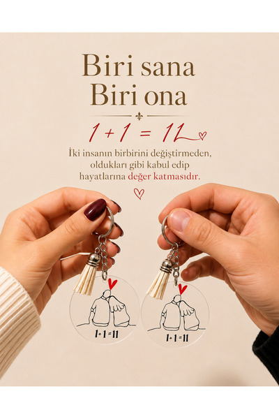AUREVA Valentine's Day Gift 1+1=11 Keychain (1 Piece Sold)
