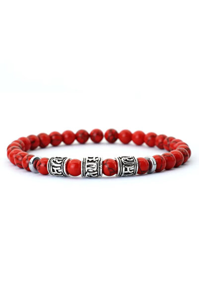 Choice red Noter Mantra Bracelet For Men 6mm Howlite Lava Tiger Eyes Beads Br...