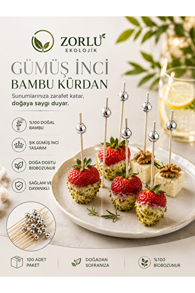 Bambu Gümüş inci Top Kürdan Yılbaşı 12mm - 100 Adet Party Concept