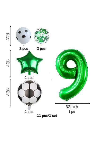 Choice NUMBER 32inch GREEN32-9 11 Pcs Football Theme Party Decoration balloon...