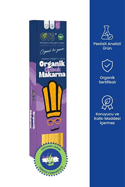 OTS Organik Çubuk Makarna 500 gr (Organik Sertifikalı, Pestisit Analizli)