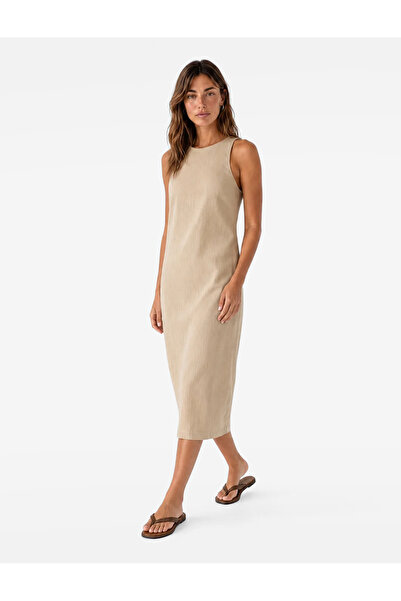 Koton Viscose Fabric Round Neckline Window Detail Backless Sleeveless Long Dress