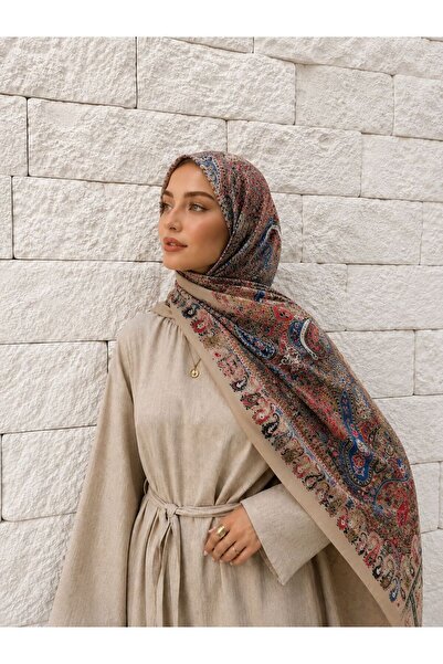 Axesoire 15176 Patchwork Desenli Bej Fransa Kumaşı Varaklı Şal