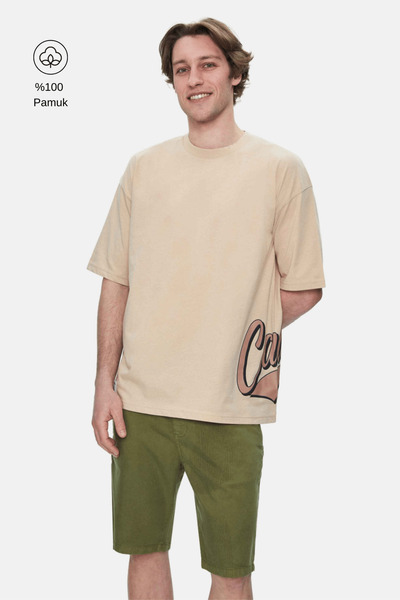 UCLA Roscoe Milk Coffee Crew Neck Printed 100% Cotton Oversize Men's Tshirt