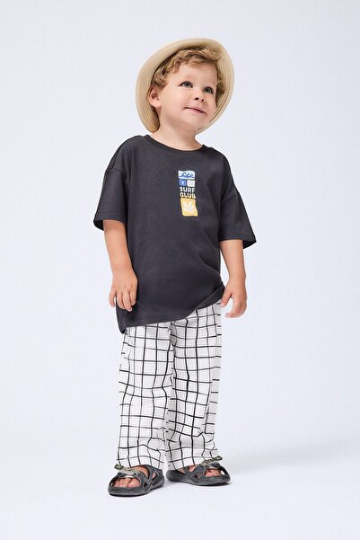 DeFacto 100% Cotton Square Patterned Flexible Waistband Sweatpants for Baby B...