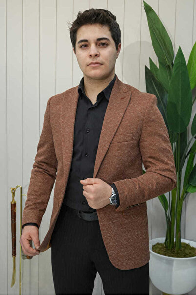 Beystil Sivri Yaka Kırçıllı Açık Kahve Ceket Eylül- Slim Fit