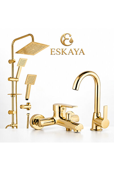 ESHOME Eskaya Gold Altın Renk Kaplama Robot Duş Seti Ve Banyo Bataryası 2 li Set