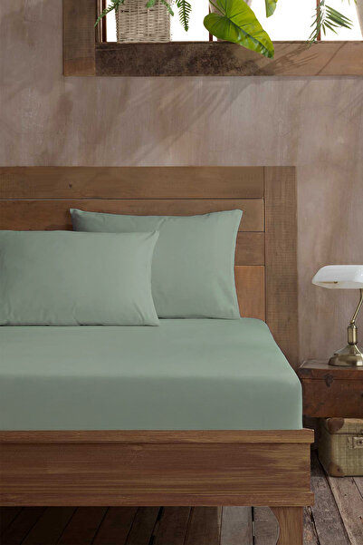 Elart Ranforce Fitted Double Bed Sheet Cotton (160X200Cm) Sage
