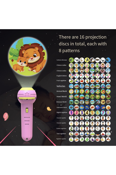 choice2 Pink 128 Patterns Children Projector Flashlight Early Education Anima...