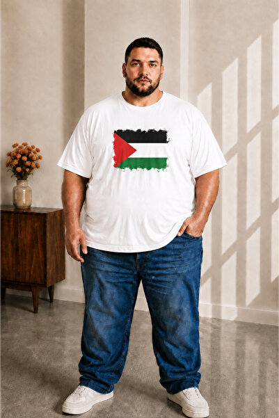 sngl tekstil Men's Large Size Short Sleeve Palestine Flag Printed T-Shirt 3XL...