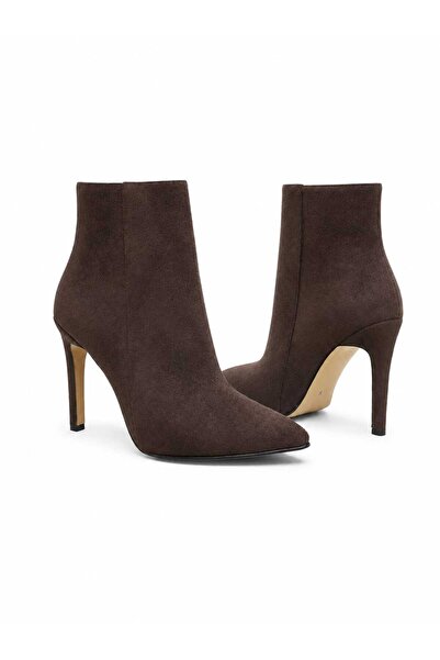 nuvilo Brown Suede 10.5cm Thin Heel Pointed Toe Zipper Women's Boots
