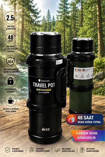 Travel 2.5 Litre Çelik Termos Büyük Boy 48 Saat Sıcak Soğuk Tutma