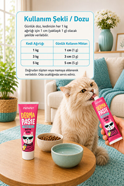 Metapet Tüy Dökülmesi Engelleyici Kedi Maltı Vitamini, Kediler için Tüy Döküm Dökme Önleyici B Biotin Macunu